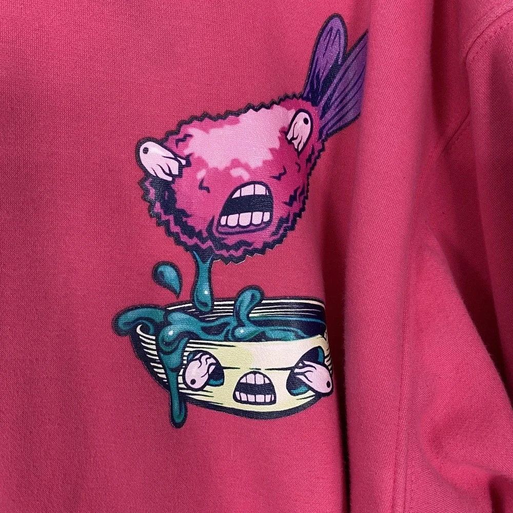 Scummy Bears Hoodie Mens Large Pink Teal Graphic Pullover Fleece Horror Art - Picture 7 of 16